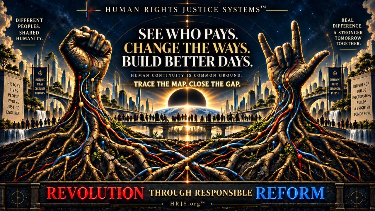 Human Rights Justice Systems vision of different peoples connected across shared humanity, systemic reform, and a stronger tomorrow